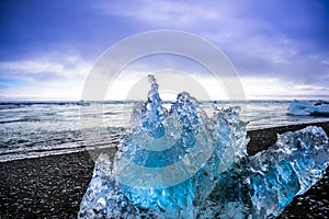 Iceland glacial lake ice beach.