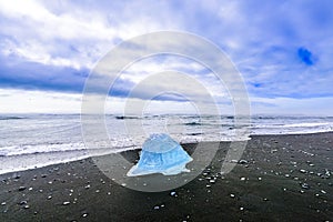 Iceland glacial lake ice beach.