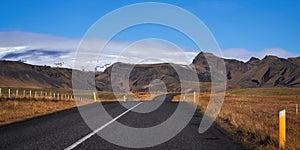 Iceland glacier landscape, road panorama beautiful islandic nature outdoor