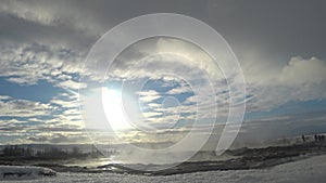 Iceland golden circle geyser in winter