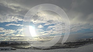 Iceland golden circle geyser in winter