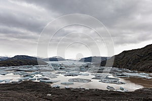 Iceland Ice and Lake. Mountain in Background. Hoffel Place. Landscape.