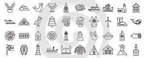 Iceland icons set outline vector. North island polar