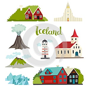 Iceland icons vector collection