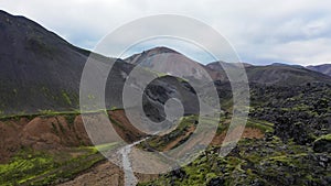 Iceland. Landmannalaugar is a famous area of colorful rhyolite mountains. Lava fields, and unique hiking trails. The