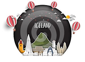 Iceland Landmark Global Travel And Journey paper background. Vector Design Template.used for your advertisement, book, banner,