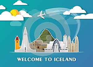 Iceland Landmark Global Travel And Journey paper background. Vector Design Template.used for your advertisement, book, banner, te