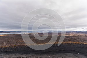 Iceland Landscape with Cloudy Sky. Hverfjall also known as Hverfell