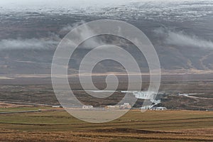 Iceland Landscape and Godafoss Waterfall in Background