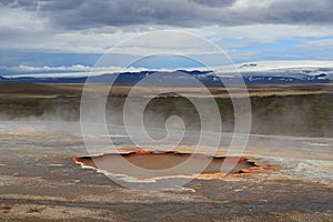 Iceland landscape Hveravellir geothermal area, area of fumaroles, and multicoloured hot pools, Iceland