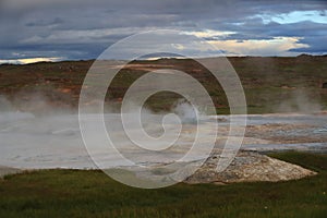 Iceland landscape Hveravellir geothermal area, area of fumaroles, and multicoloured hot pools, Iceland