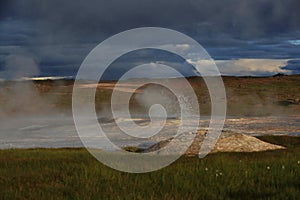 Iceland landscape Hveravellir geothermal area, area of fumaroles, and multicoloured hot pools, Iceland