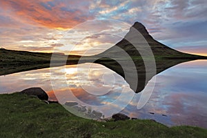 Iceland Landscape spring panorama at sunset