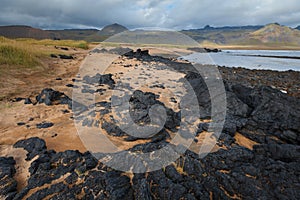 Iceland landscape with volcanic stones