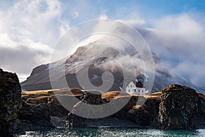 Iceland landscape in winter at Arnarstapi village photo