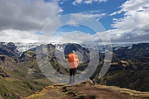 Iceland mountain sunset hiking walking person photo