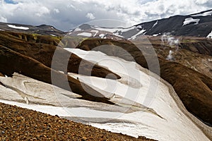 Iceland - Mountain landscape with snowfields photo
