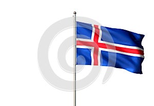 Iceland national flag waving isolated white background realistic 3d illustration