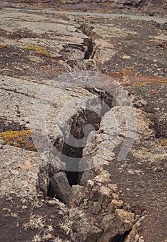 Iceland National Park canyon continental divide plate rock rift during day , view of landscape with rocky mountain. photo