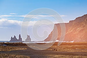 Iceland natural landscape seacoast skyline with volcano mountain