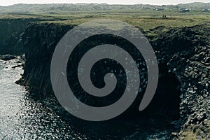 Iceland nature landscape on Arnarstapi Snaefellsnes. Arnarstapi harbour, Iceland.