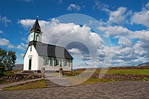 Iceland, Northern Europe, Thingvellir, church, national park, architecture, Icelandic, green, clouds