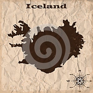 Iceland old map with grunge and crumpled paper. Vector illustration