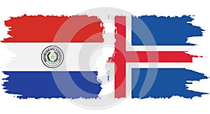 Iceland and Paraguay grunge flags connection vector