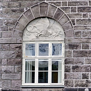 Iceland Parliament window with a dragon 2017