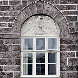 Iceland Parliament window with an eagle 2017