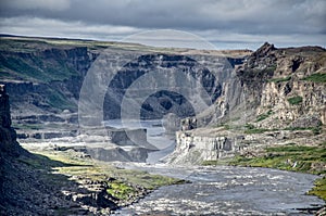 Iceland, powerful Hafragilsfoss waterfall. The power of nature in all its splendor