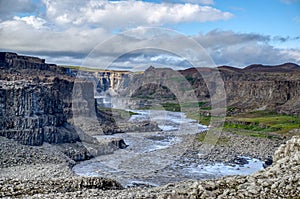 Iceland, powerful Hafragilsfoss waterfall. The power of nature in all its splendor