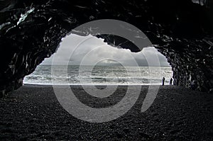 Iceland, Reynisfjara Beach, cliffs and characteristic stretch of sea