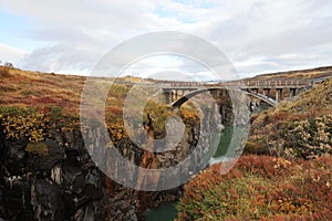 Iceland River course canyon in autumn landscape