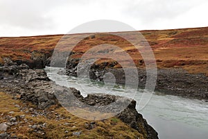 Iceland River course canyon in autumn landscape