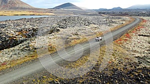 Iceland road landscape, beautiful volcanic nature in sunny weather, travel destination f road