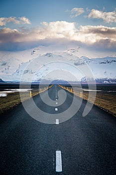 Iceland road one leading to the Vatnajokull