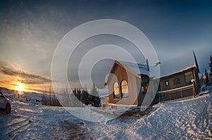 Iceland rural wooden house winter