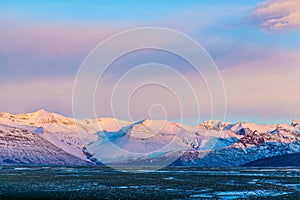 Iceland`s incredible mountain landscape in winter. Mountains in the snow. Large spaces. The beauty of winter nature
