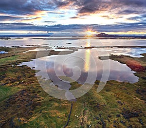 Iceland seen from above - MÃ½vatn Lake, sunset 1