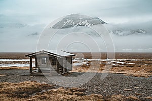 Iceland small capin with Mountain reflection with ice and clouds. Snaesfellnes Peninsula