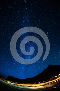 Iceland snow-covered mountains and a starry sky