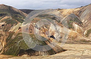 Iceland. South area. Fjallabak. Volcanic landscape with rhyolite formations