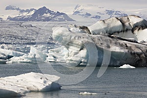 Iceland. Southeast area. Jokulsarlon. Icebergs, lake and glacier