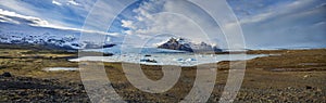 Iceland, View of Fjallsjokull glacier and Fjallsarlon lake.