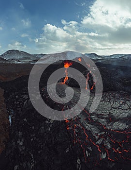 Iceland Volcanic eruption 2021. The volcano Fagradalsfjall is located in the valley Geldingadalir close to Grindavik and