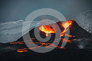 Iceland Volcanic eruption 2021. The volcano Fagradalsfjall is located in the valley Geldingadalir close to Grindavik and