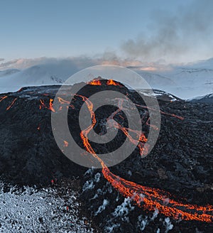 Iceland Volcanic eruption 2021. The volcano Fagradalsfjall is located in the valley Geldingadalir close to Grindavik and