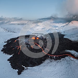 Iceland Volcanic eruption 2021. The volcano Fagradalsfjall is located in the valley Geldingadalir close to Grindavik and