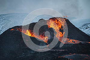 Iceland Volcanic eruption 2021. The volcano Fagradalsfjall is located in the valley Geldingadalir close to Grindavik and